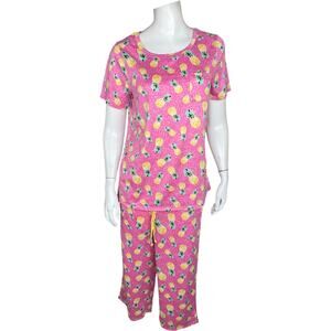 Cuddl Duds Comfort Code Pineapple‎ Pajama Set XS Pink Capri Sleepwear NWOT